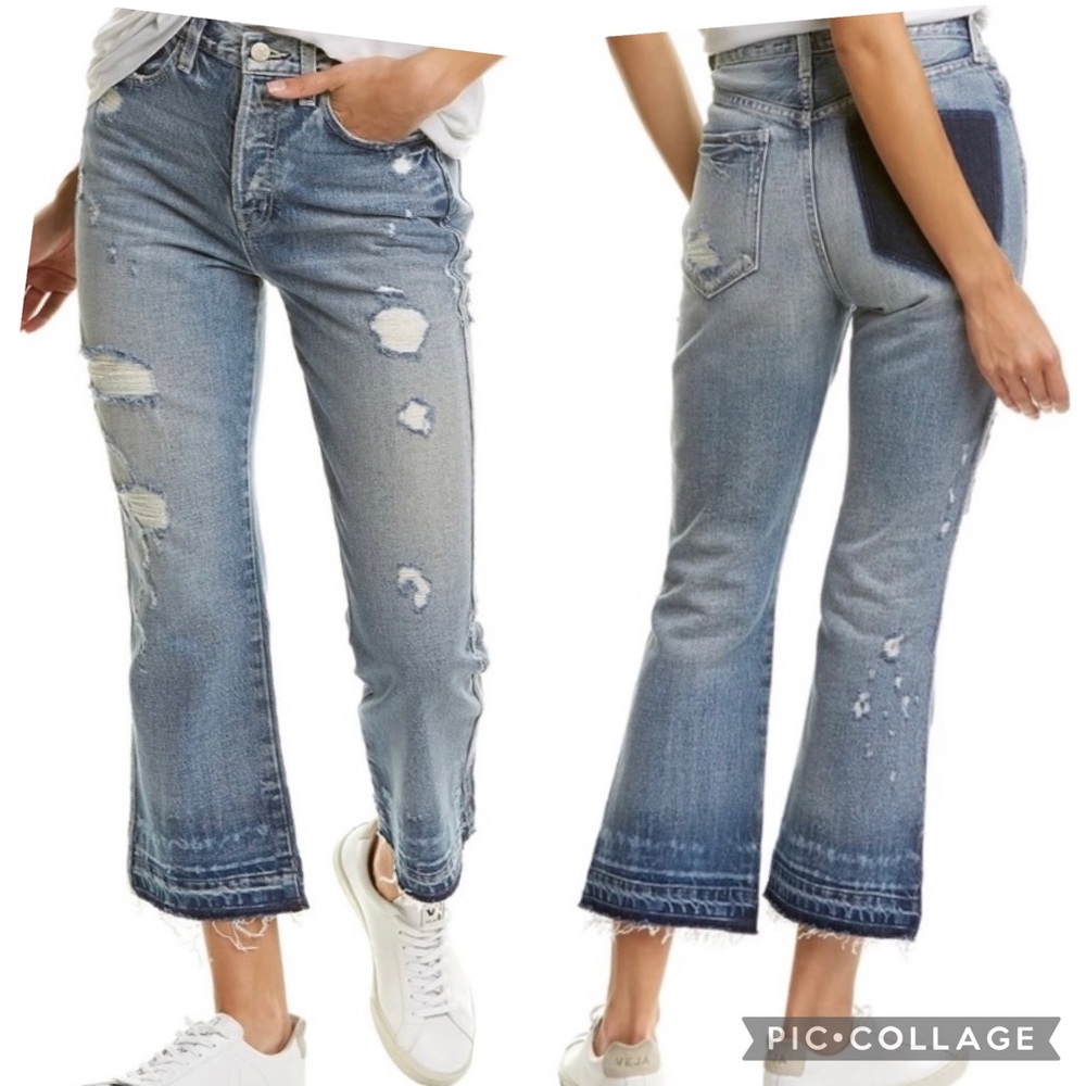 AYR The Styx Wolfpack Button-Fly Straight Leg High Rise Distressed Crop Jeans